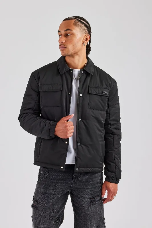 Wool Suits Nylon Padded Harrington Jacket - Black