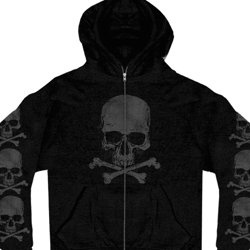 Casual Blazers Hot Leathers GMZ4305 Men’s ‘Skull and Crossbones’ Black Hoodie with Zipper Closure