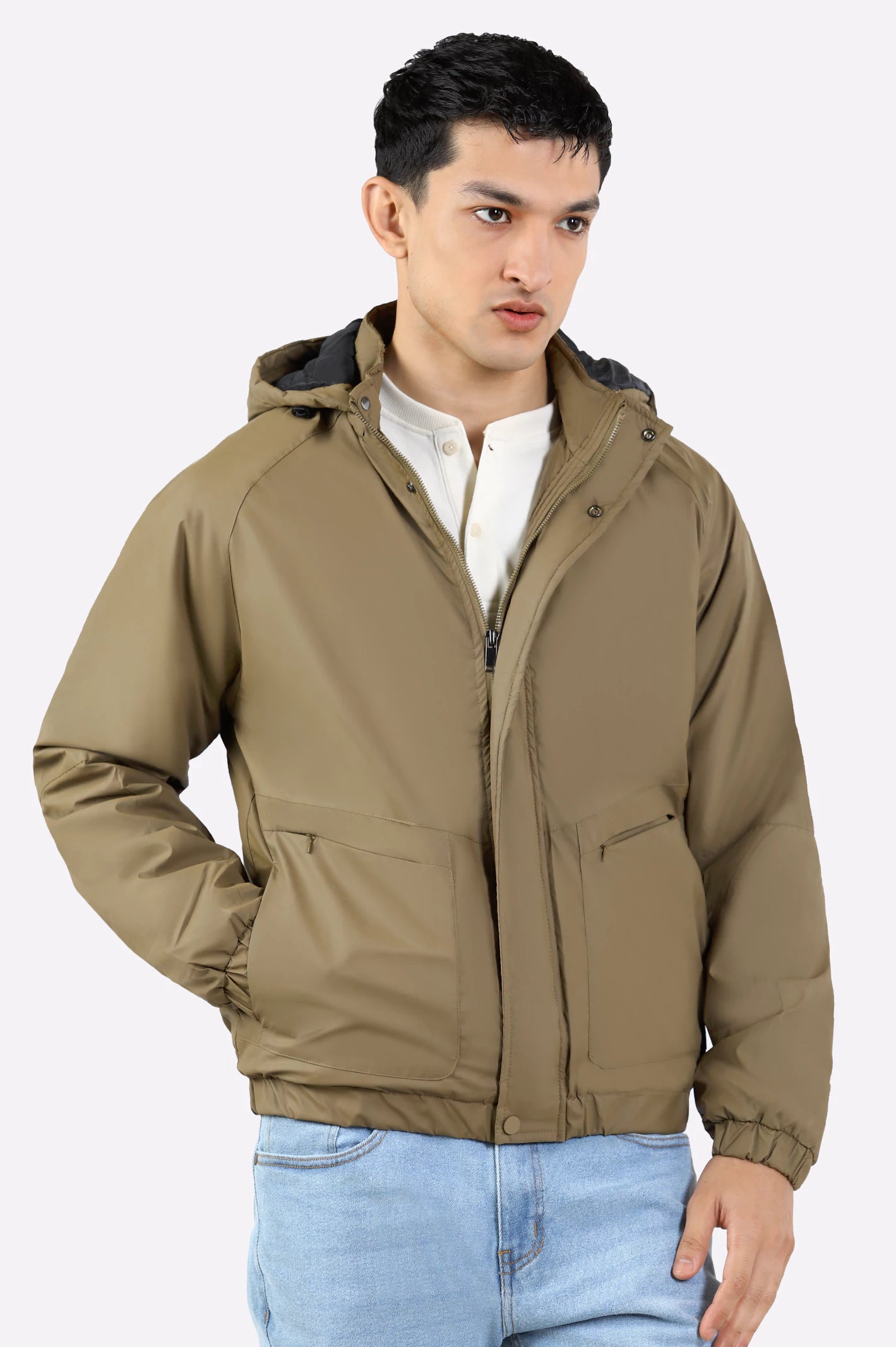 Layered Jackets Men’s Brown Detachable Hoodie