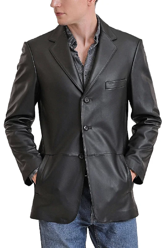 Stylish Comfort BGSD Men Leroy Three Button Lambskin Leather Blazer