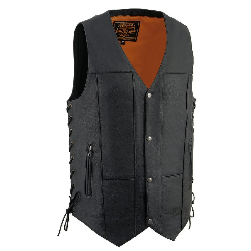 Casual Boots Milwaukee Leather MLM3541 Men's Roulette Black 10 Pocket Motorcycle Leather Vest w/ Cool-Tec