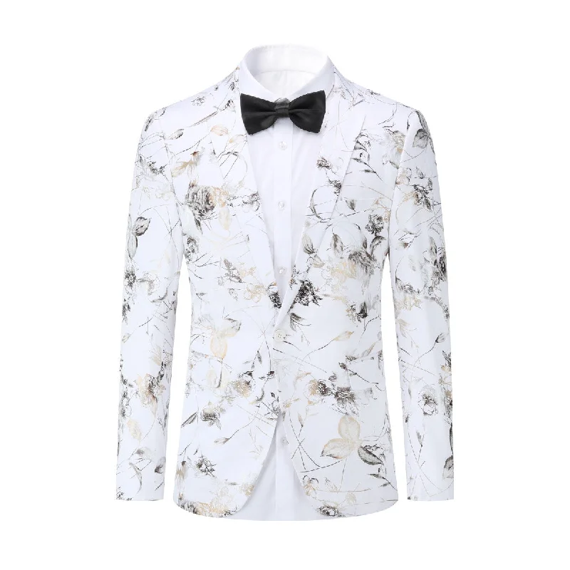 Bright Shirts Slim Fit Floral Print Casual White Blazer