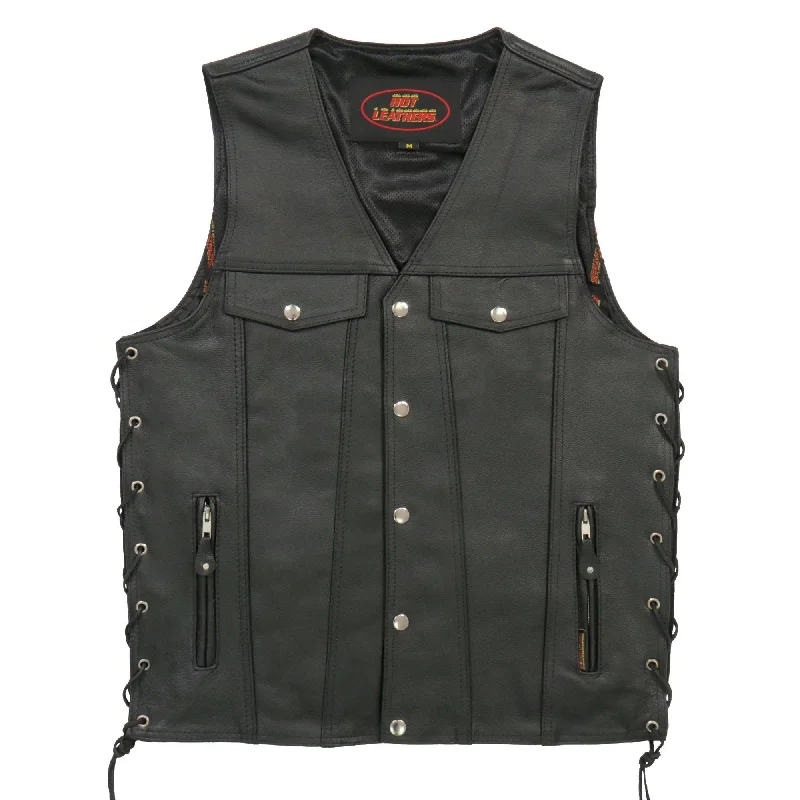 Warm Jackets Hot Leathers VSM1038 Men’s Black 'Conceal and Carry' Leather Vest with Side Lace