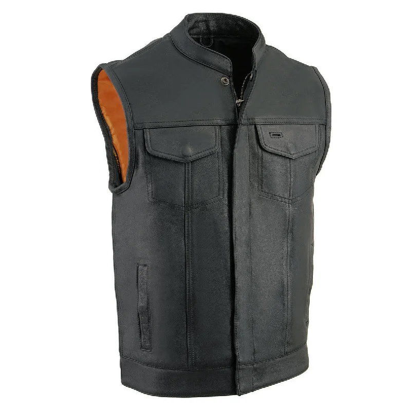 Parkas Style Milwaukee Leather Men's Black Cool-Tec Premium Leather Vest - Club Style Dual Closure Motorcycle Rider Vest MLM3514