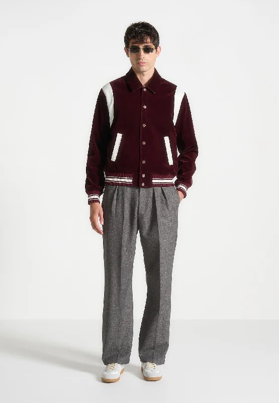 Statement Shoes Velvet & Satin Varsity Jacket - Wine Red