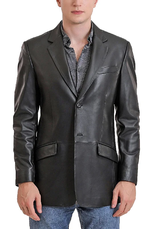 Comfortable Style BGSD Men Benji Two-Button Lambskin Leather Blazer