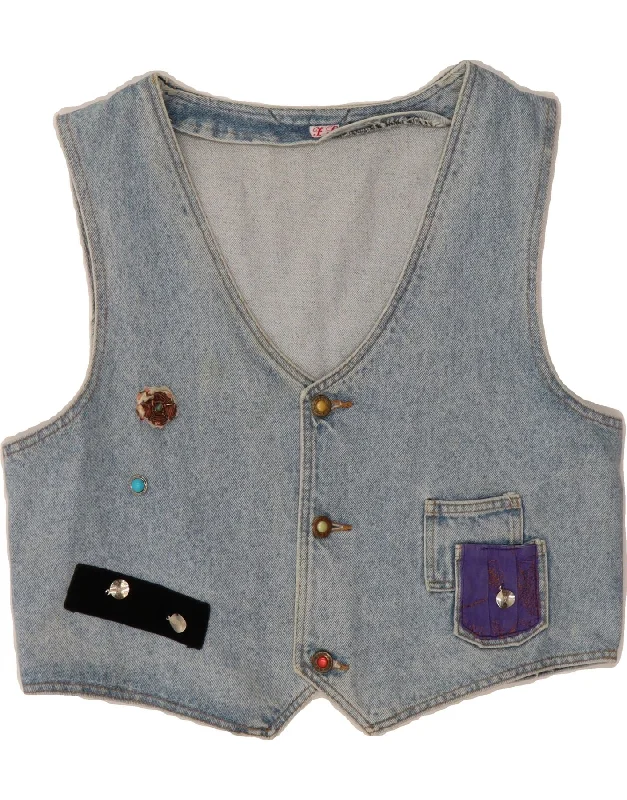 Utility Vests VINTAGE Mens Denim Waistcoat UK 36 Small Blue Patchwork