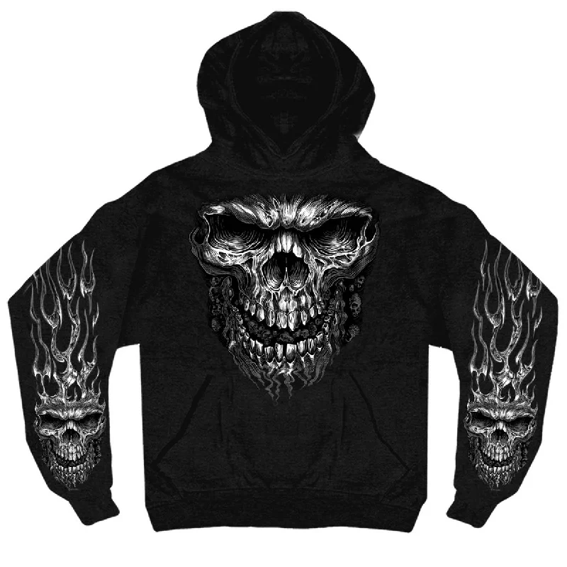 Active Gear Hot Leathers GMS4237 Men’s Black and White Shredder Skull Black Hoodie