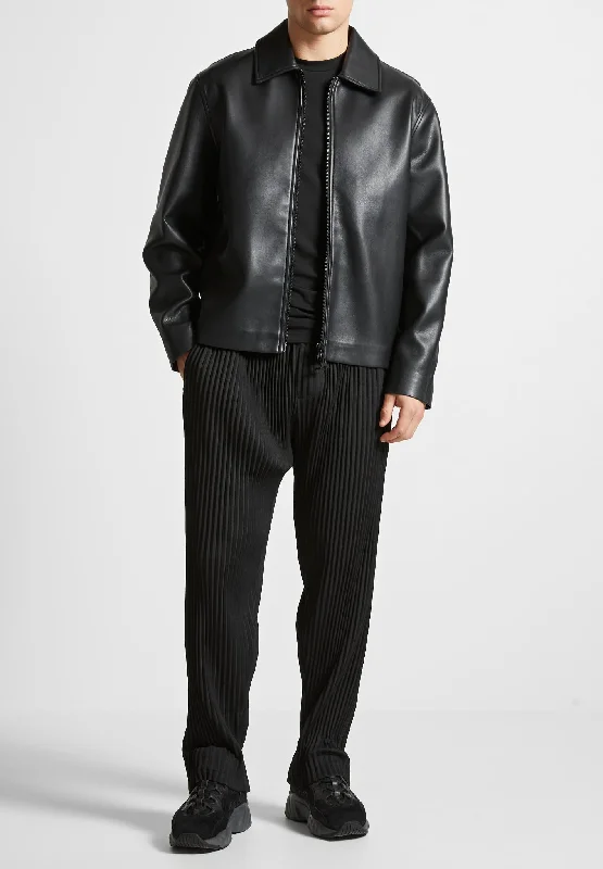 Designer Ties Leather Minimal Boxy Jacket - Black