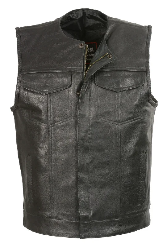 Urban Shirts Club Vest CVM3711 Men’s Black Leather Vest with Seamless Back Design