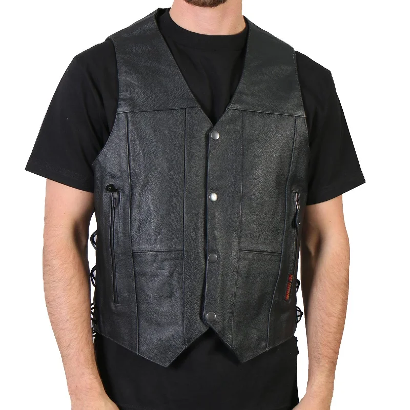 Sweater Vest Hot Leathers VSM1017 Men's Black '10 Pocket' Leather Vest with Side Laces