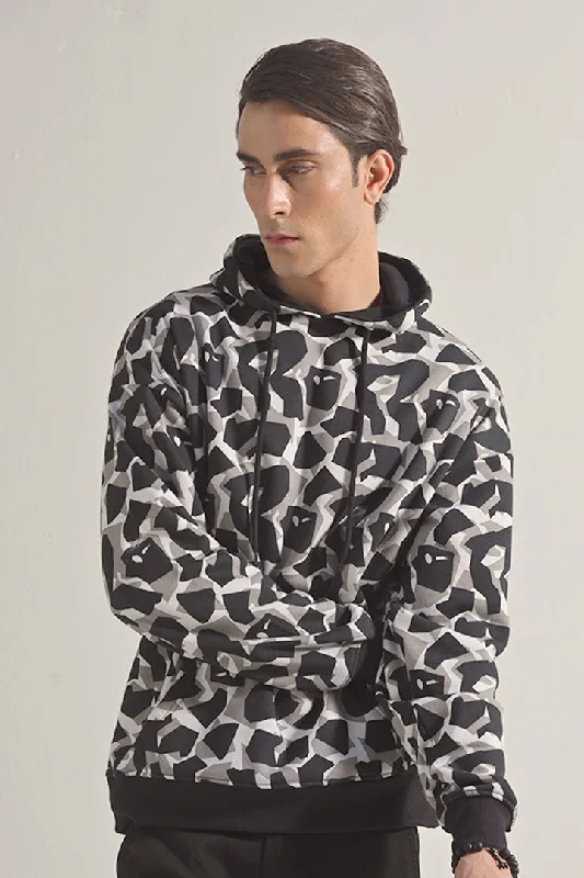 Street Shorts Printed Pullover Hoodie - Black & White