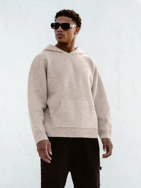 Suede Jackets Relaxed Knitted Hoodie - Taupe