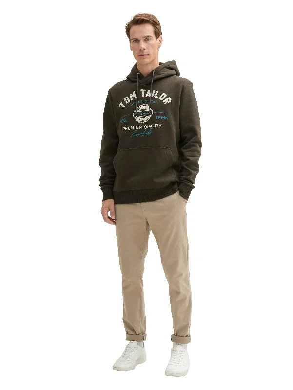 Hipster Style Tom Tailor Dark Khaki Hoodie With Front Logo