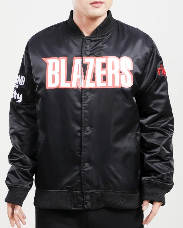 Button-down Shirts NBA PORTLAND TRAIL BLAZERS TEAM BIG LOGO MEN'S SATIN JACKET (BLACK)