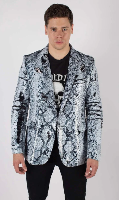 Casual Suits Any Old Iron Men's Whitesnake Sequin Blazer Jacket