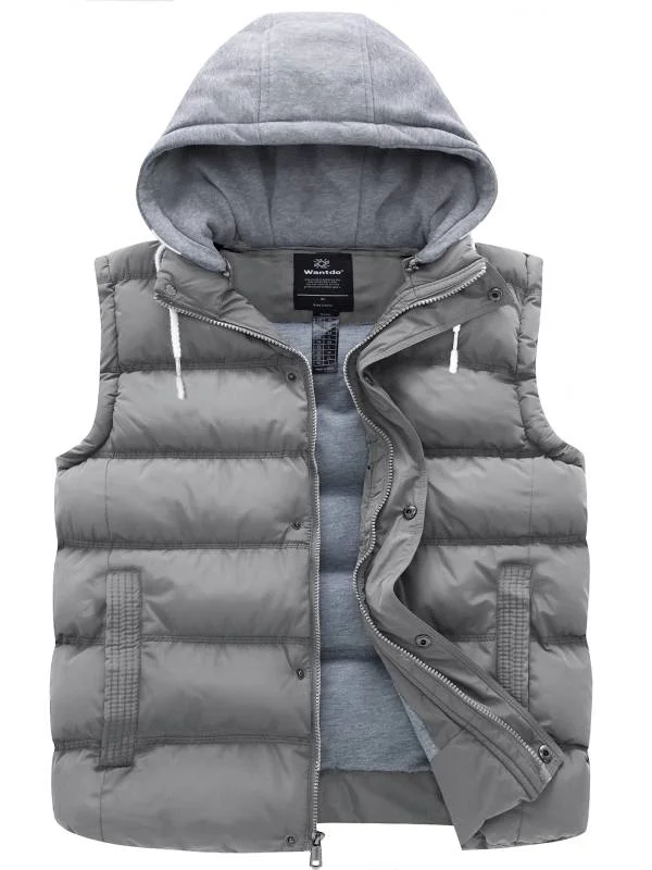 Relaxed Shirts Men's Big and Tall Puffer Vest Plus Size Gilet Winter Jacket with Detachable Hood Recycled Polyester