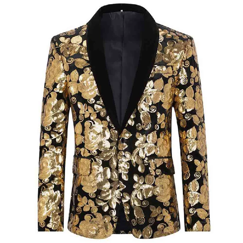 Street Shorts Gold Sequin Blazer Slim Fit Blazer Dance Party Jacket