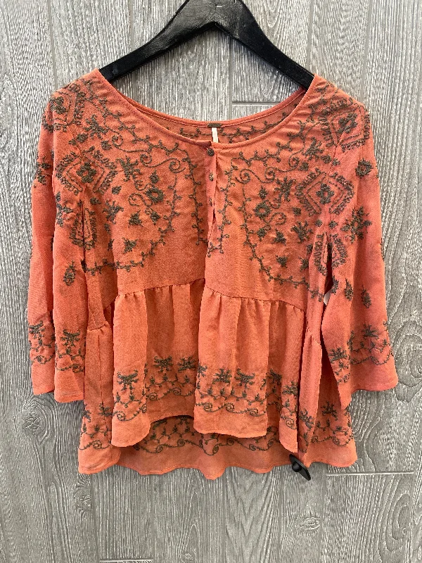 Street Tees Top Long Sleeve By Free People In Orange, Size: S