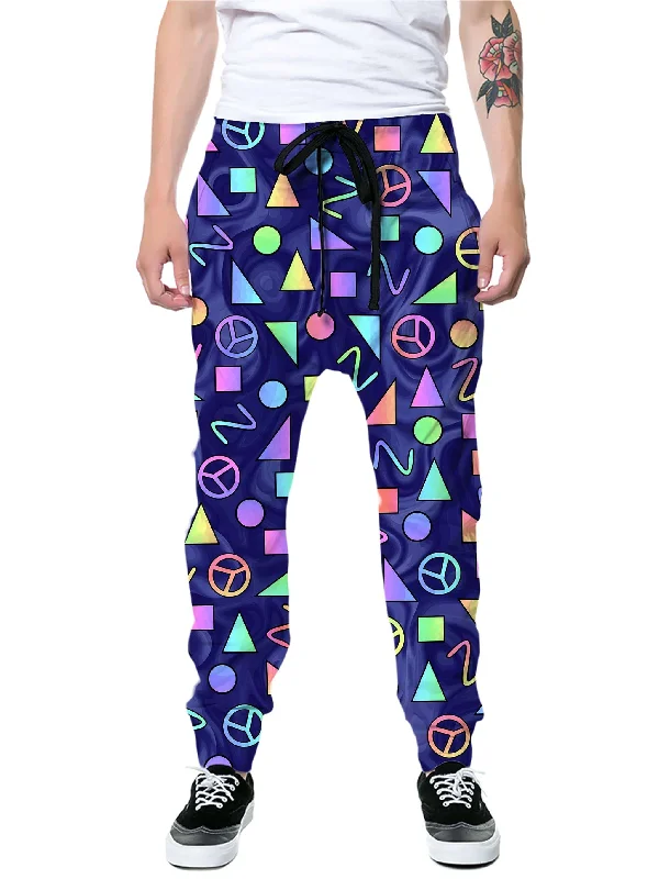 Printed Pants Retro Shapes Peace Symbols Blue Joggers