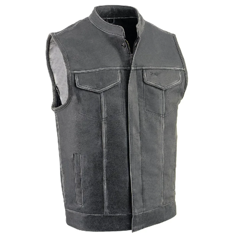 Button-down Shirts Milwaukee Leather Men's Premium Leather Club-Style Motorcycle Vest w/Concealed Snaps Zipper Closure MLM3513