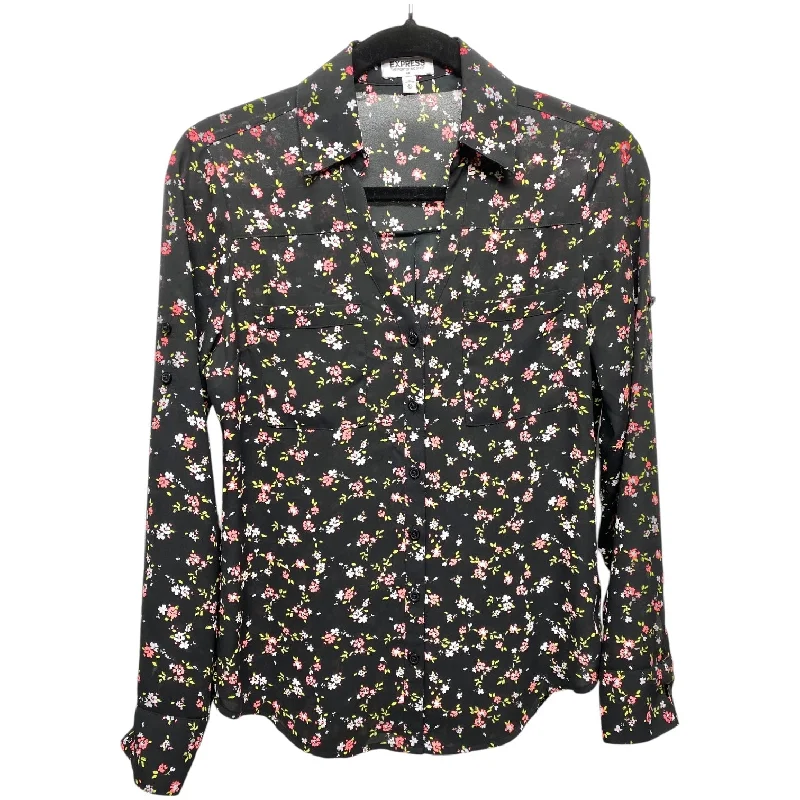 Leather Sneakers Top Long Sleeve By Express In Floral Print, Size: Xs