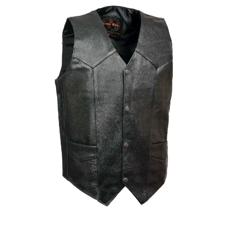 Wool Sweaters Leather King XS1310LET Men's Classic Black Leather Vest with Snap Button Closure