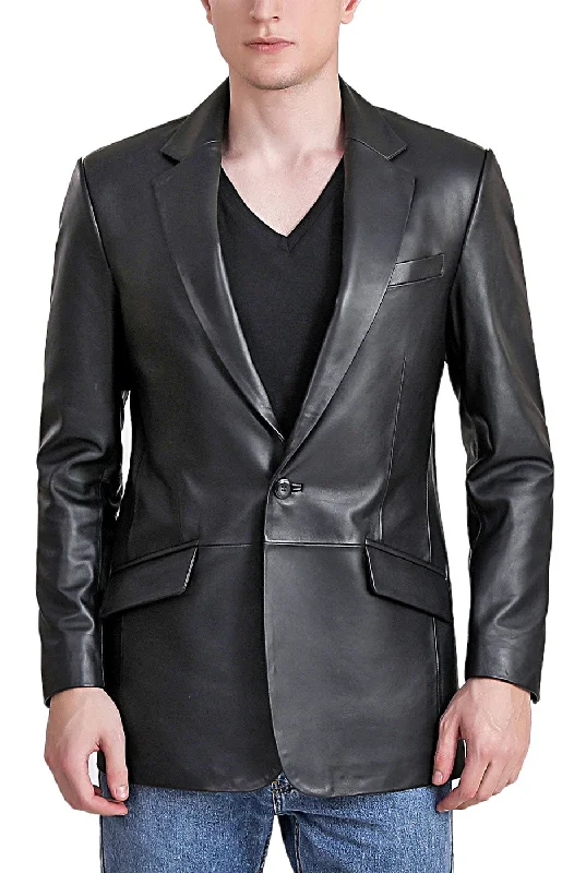 Luxury Comfort BGSD Men John One-Button Lambskin Leather Blazer