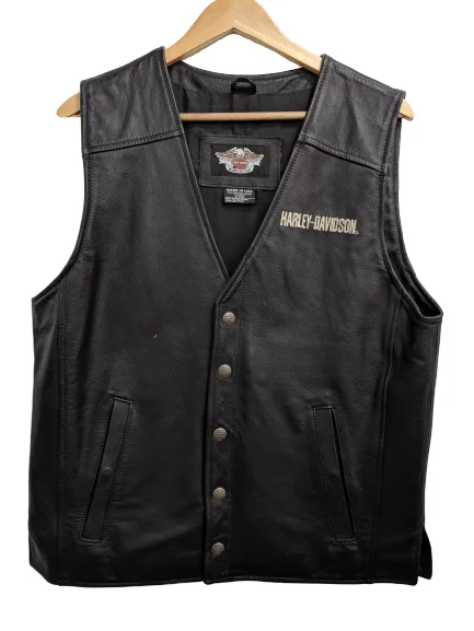 Premium Fabric [L] Vintage Harley Davidson Leather Vest with Patches