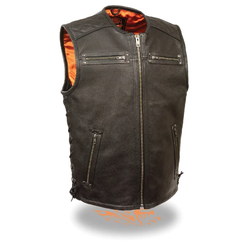 Active Gear Milwaukee Leather MLM3551 Men's Black Zipper Front Full Side Lace Leather Vest