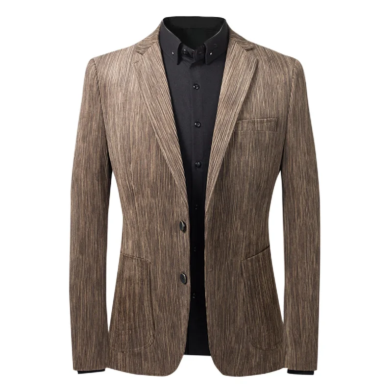 Boho Menswear Men's Solid Color Corduroy Two Button Blazer Coffee