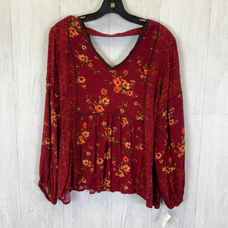 Designer Ties Top Long Sleeve By Maurices In Red, Size: Xl