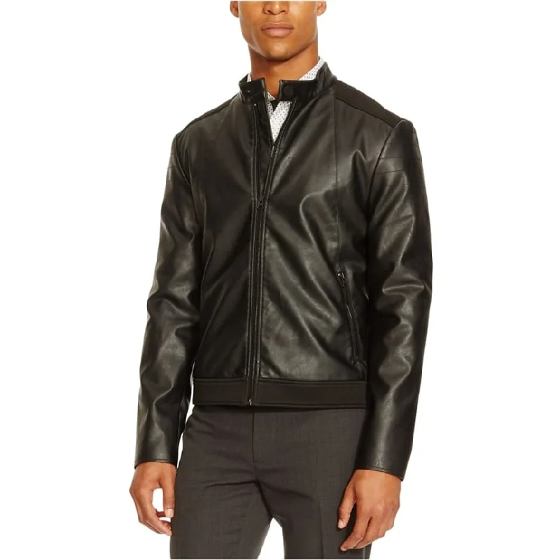 Lounge Wear Kenneth Cole Mens Faux Leather Motorcycle Jacket, Black, X-Large