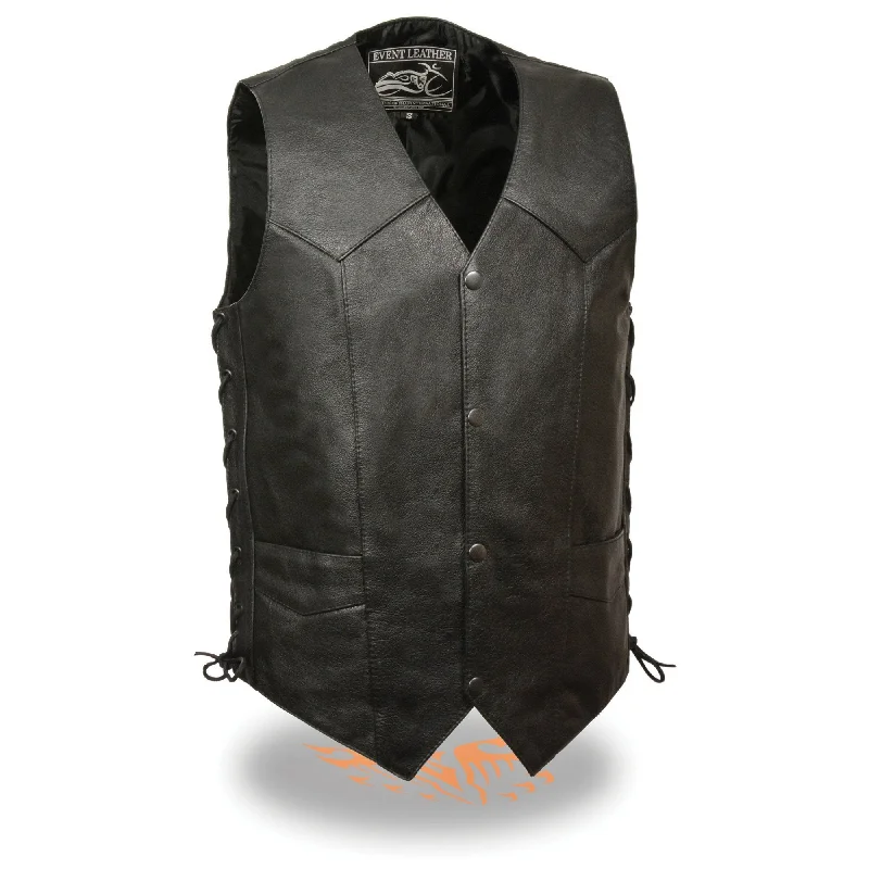 Sporty Suits Event Leather EL5397 Black Motorcycle Leather Vest for Men w/ Side Lace- Riding Club Adult Motorcycle Vests