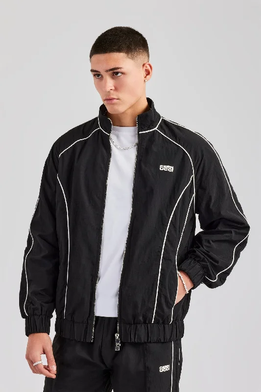 Jogging Jackets Nylon Piping Zip Through Jacket - Black