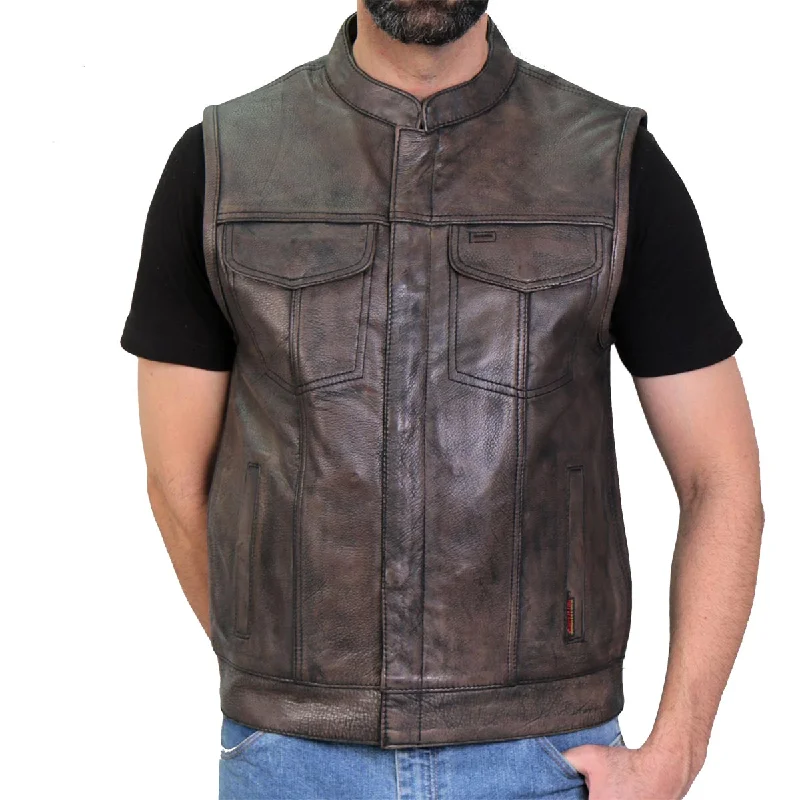 Designer Gloves Hot Leathers VSM1035 Men's Distressed Brown 'Conceal and Carry' Club Leather Vest