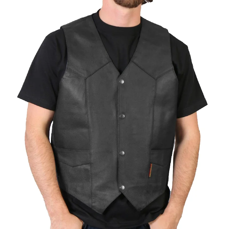 Classic Coats Hot Leathers VSM1014 Men's Black Heavyweight Leather Vest with Inside Pocket