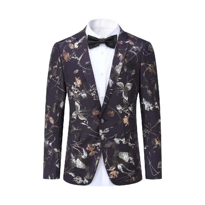 Printed Pants Slim Fit Floral Print Casual Purple Blazer