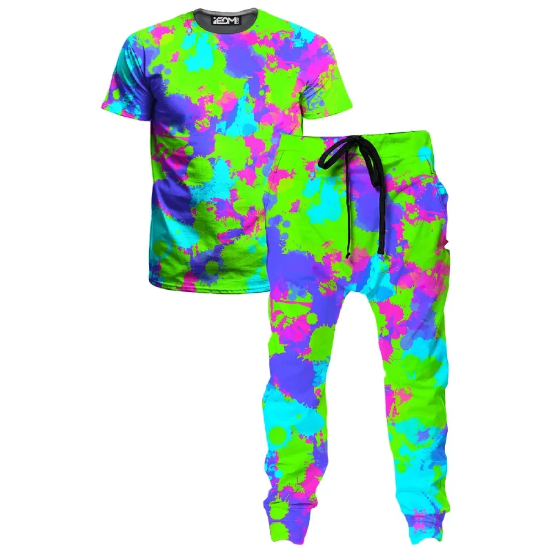 Everyday Outfits 90s Neon Paint Splatter T-Shirt and Joggers Combo