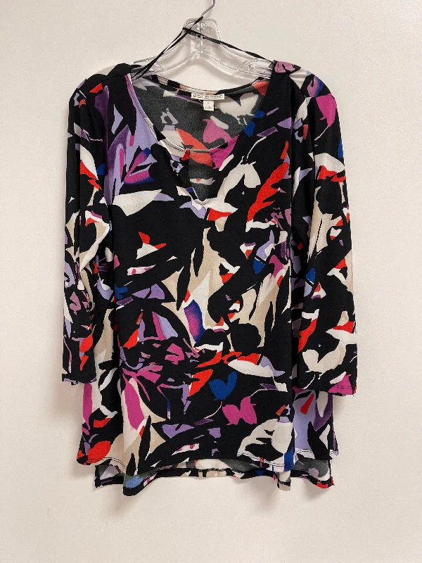 Leather Bags Top Long Sleeve By Dana Buchman In Multi-colored, Size: L