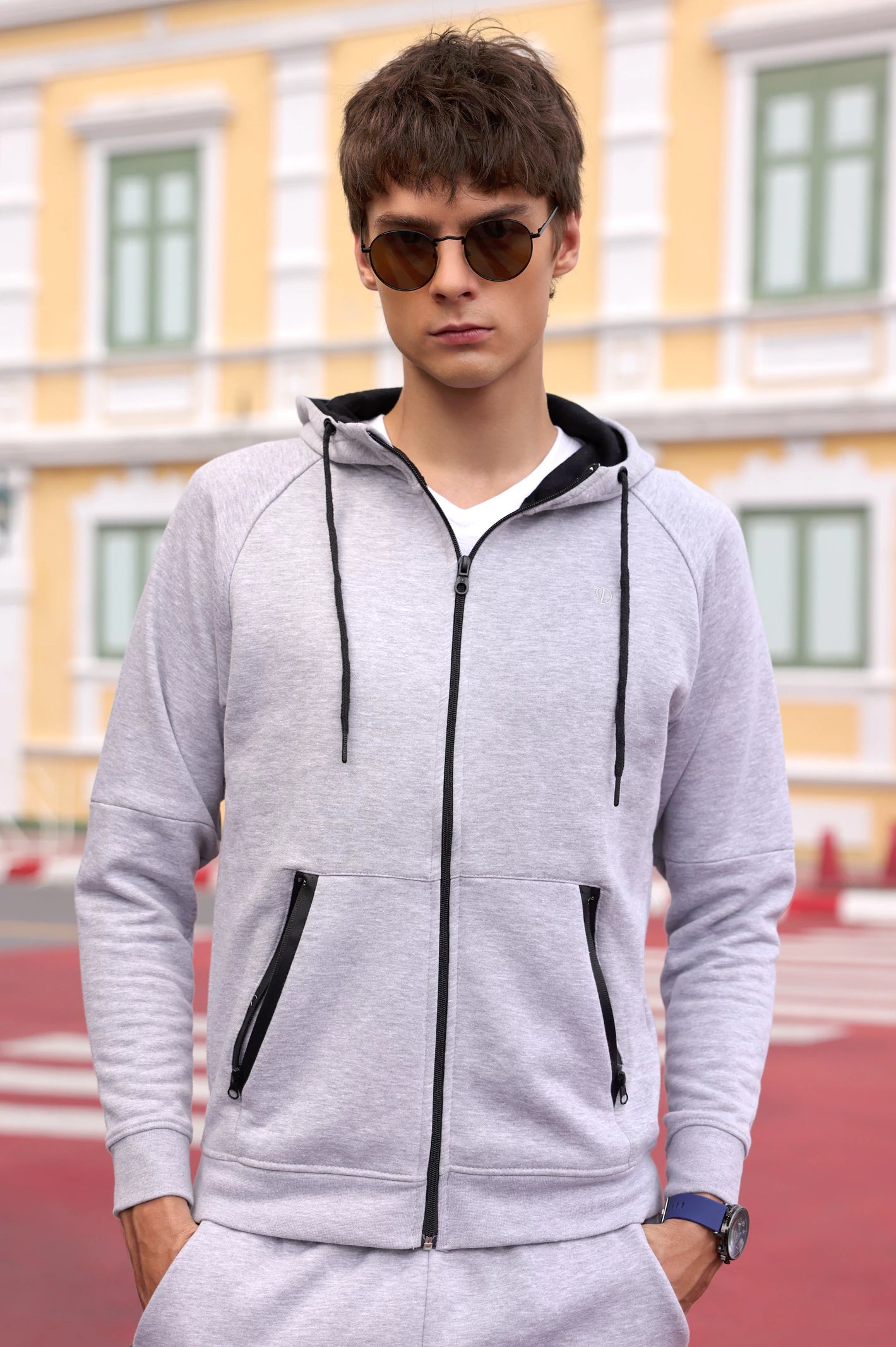 Slim Trousers Heather Grey Zip-Up Hoodie