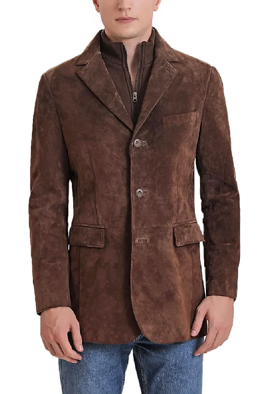 Lightweight Coats BGSD Men Brett Suede Leather Blazer with Zip-Out Bib