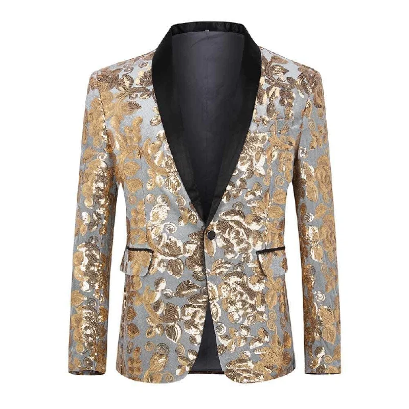 Button-down Shirts Gold Sequin Blazer Slim Fit Blazer Dance Party Jacket