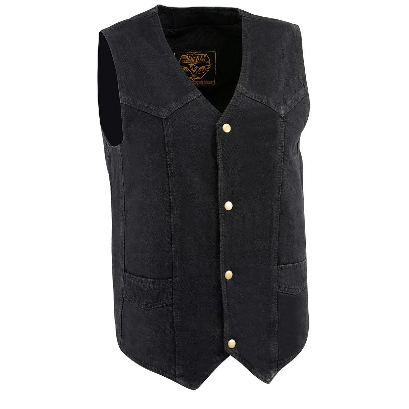 Relaxed Fit Milwaukee Leather DM1310 Men's Black Classic Denim Western Style Cowboy Biker Vest w/ Snap Button Closure