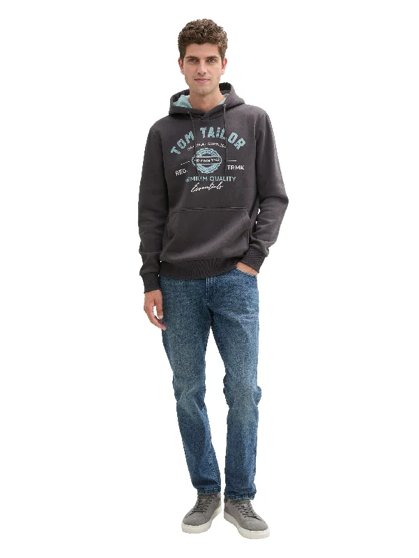 High-neck Sweaters Tom Tailor Dark Grey Hoodie With Front Logo