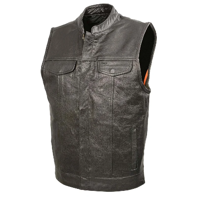 High-neck Sweaters Men’s SOA Black Premium Buffalo Leather Club Style Motorcycle Rider Vest with Patch Access BZ6010