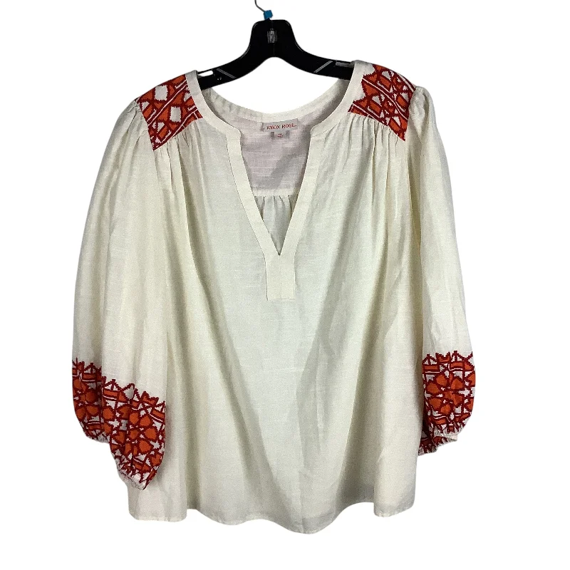 Statement Shoes Top Long Sleeve By Knox Rose In Cream, Size: Xxl