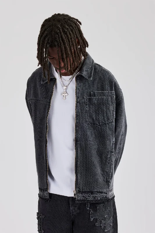 Relaxed Shirts Denim Zip Jacket - Washed Grey