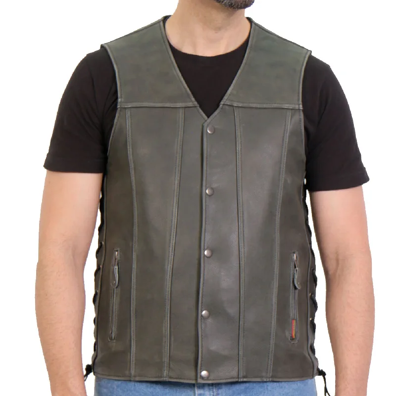 Cool Jackets Hot Leathers VSM1041 Men's Rub-Off Grey 'Side Lace' Club Leather Vest