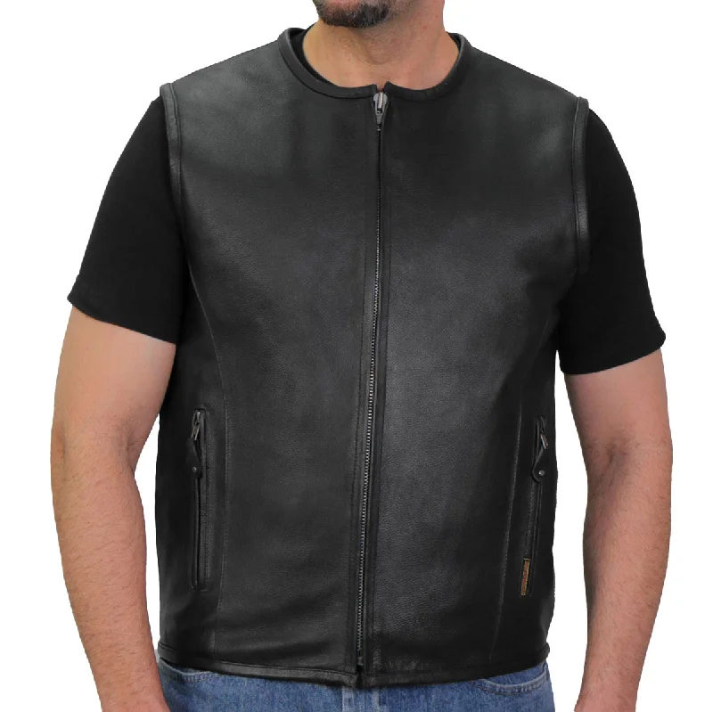 Leather Bags Hot Leathers VSM1036 Men's Black 'Conceal and Carry' Motorcycle Club Style Leather Zip Vest